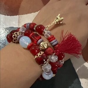 Elegant Red Beaded Bracelet with Gold Charm